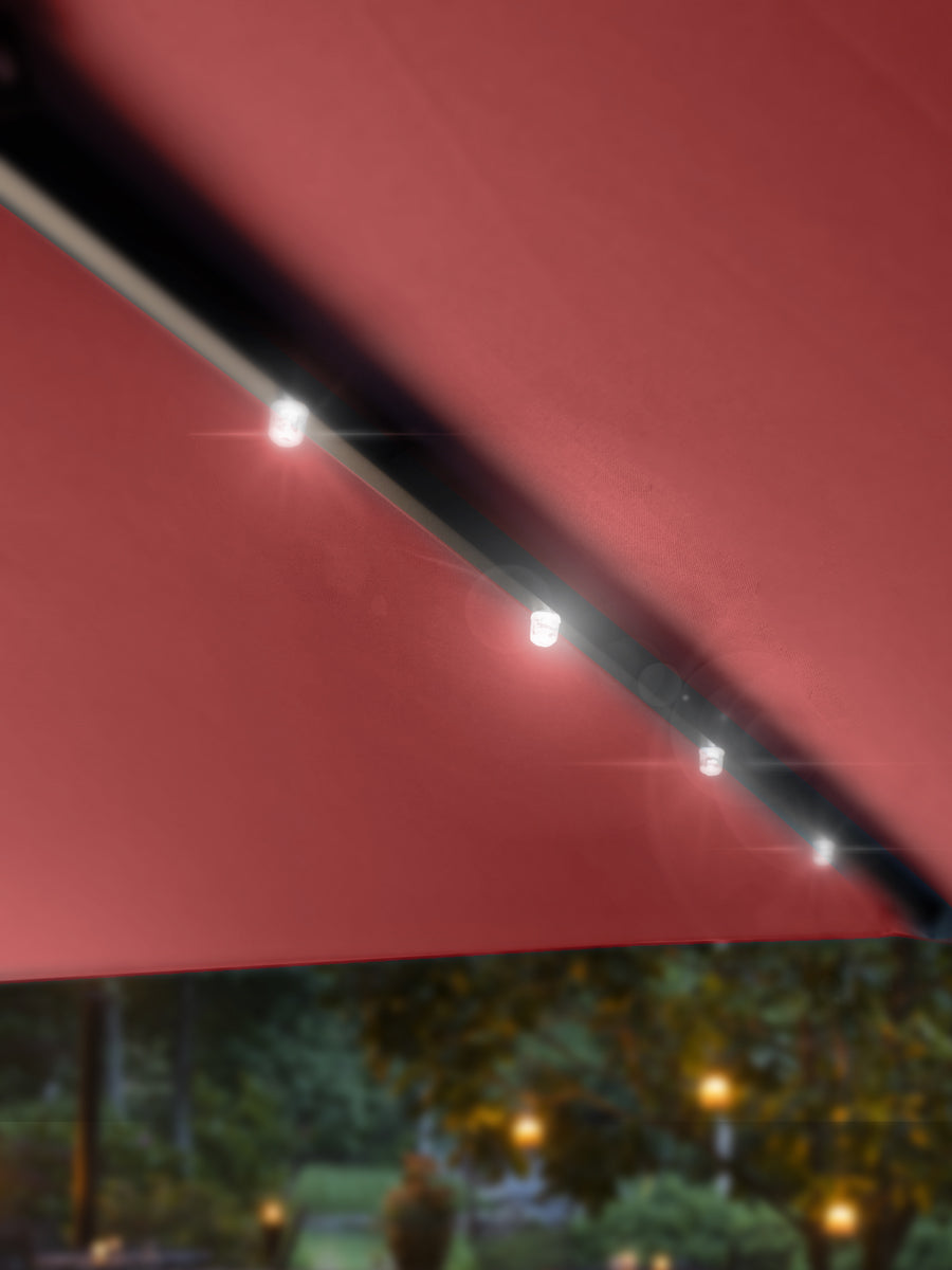 7 1/2ft FRUITEAM 24 LED Lighted Solar Umbrella, Cherry
