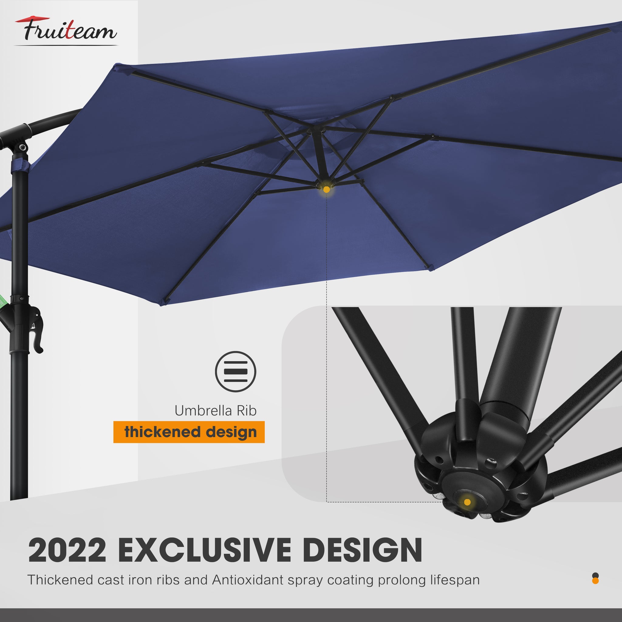10ft FRUITEAM Offset Hanging Patio Umbrella, Navy