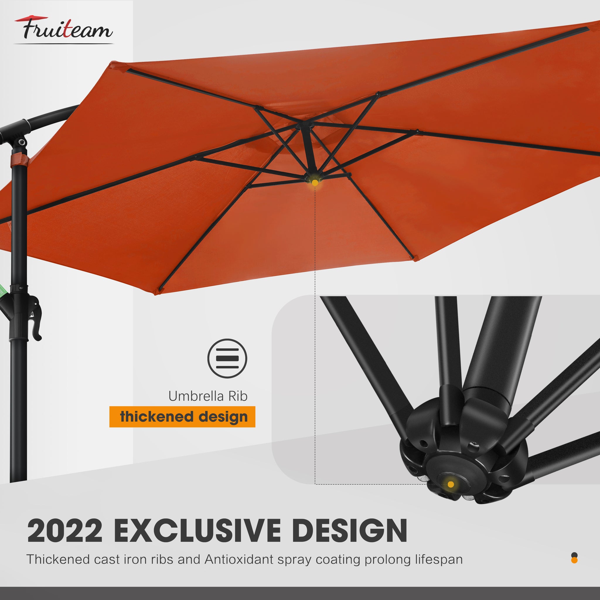 10ft FRUITEAM Offset Hanging Patio Umbrella, Orange