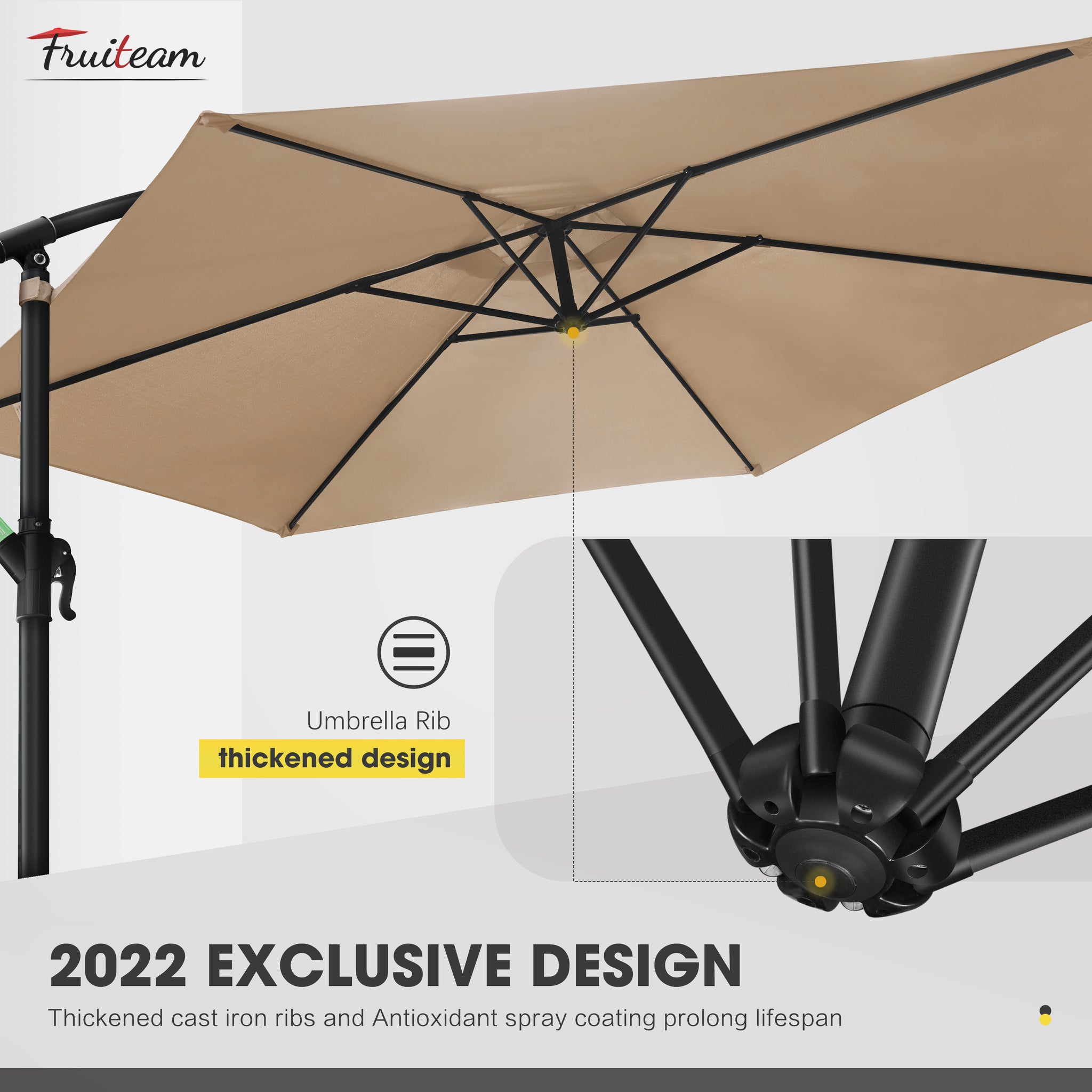 10ft FRUITEAM Offset Hanging Patio Umbrella, Khaki
