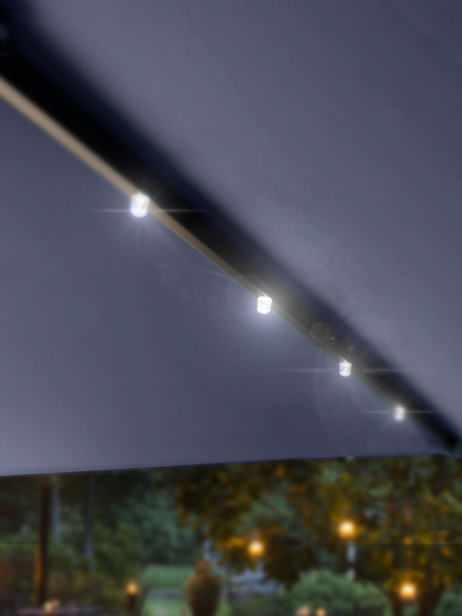 7 1/2ft FRUITEAM 24 LED Lighted Solar Umbrella, Navy Blue