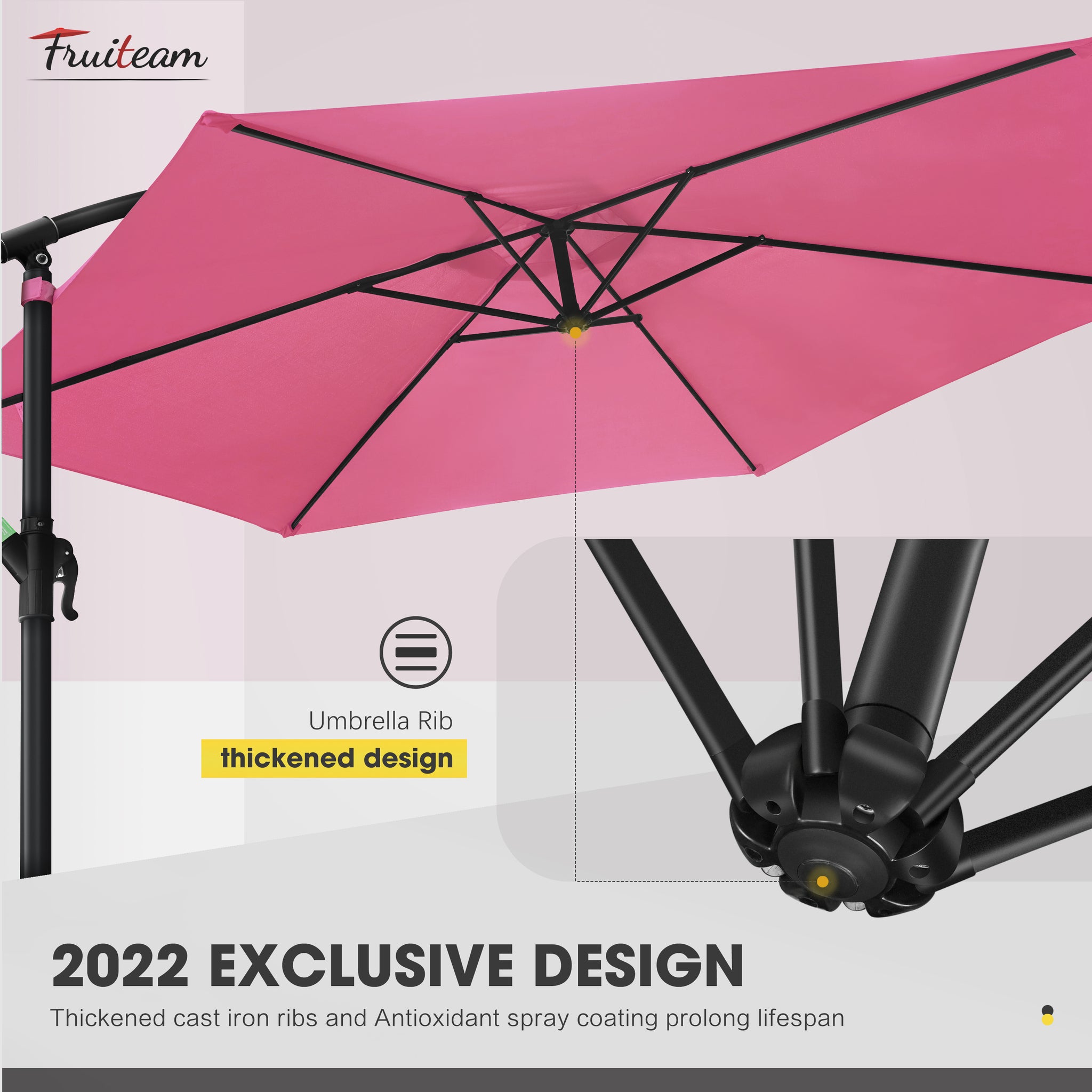 FRUITEAM 10ft Cantilever Offset Patio Umbrella, Pink