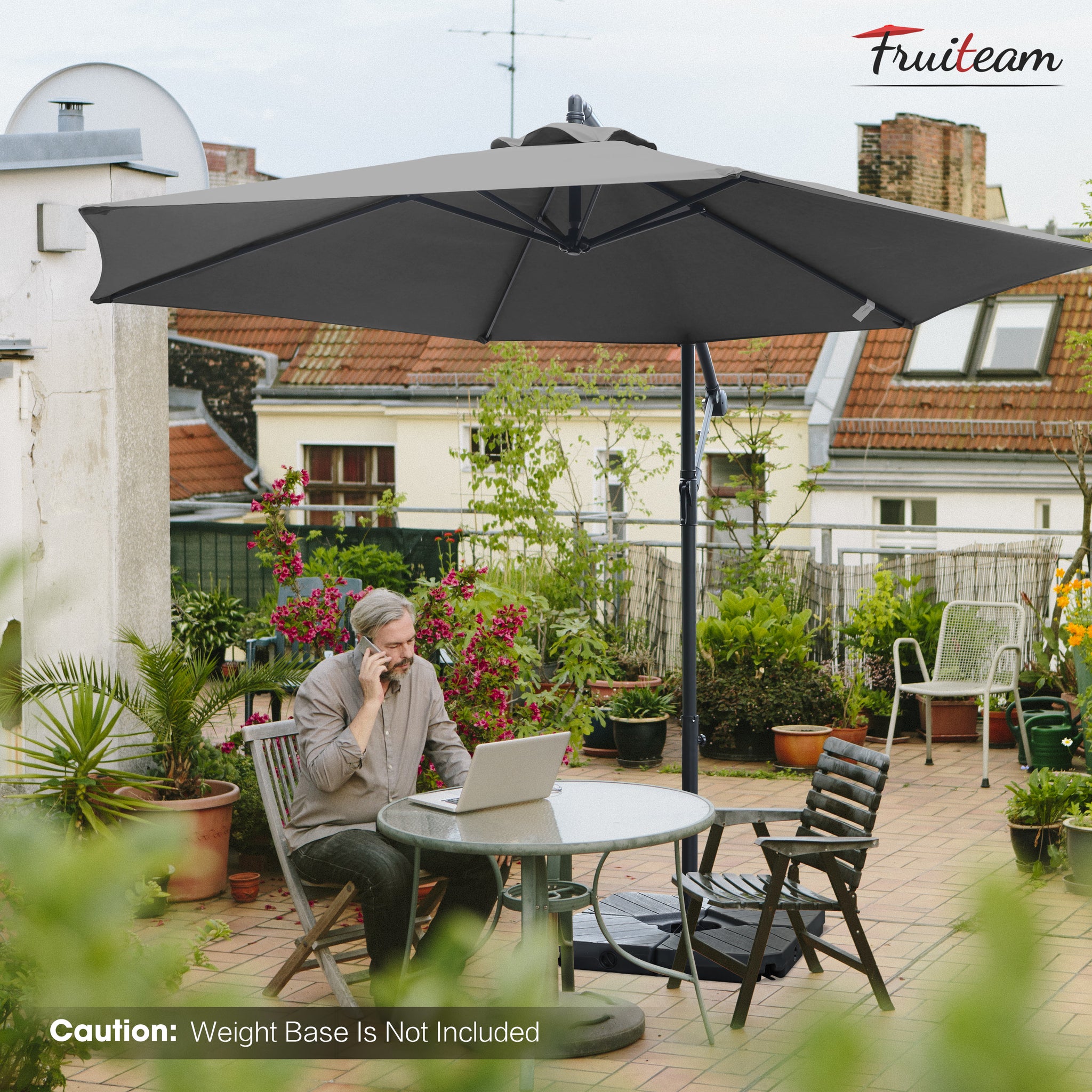 10ft Offset Hanging Umbrella, Patio Cantilever Umbrella, Grey