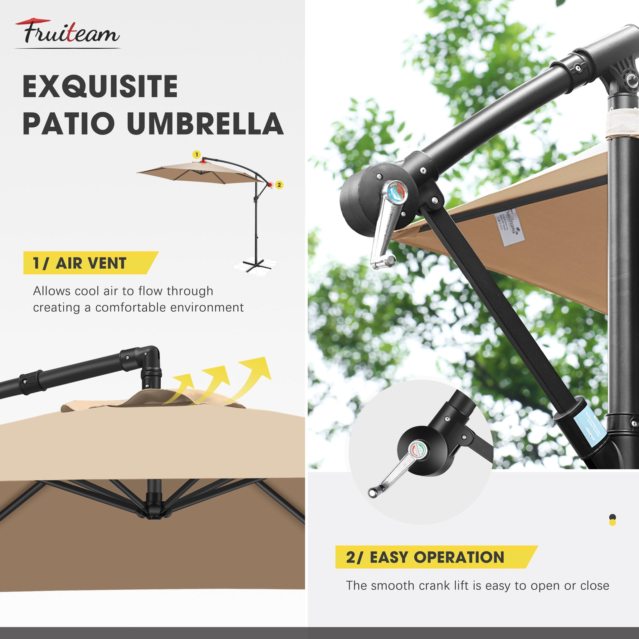 10ft FRUITEAM Offset Hanging Patio Umbrella, Khaki