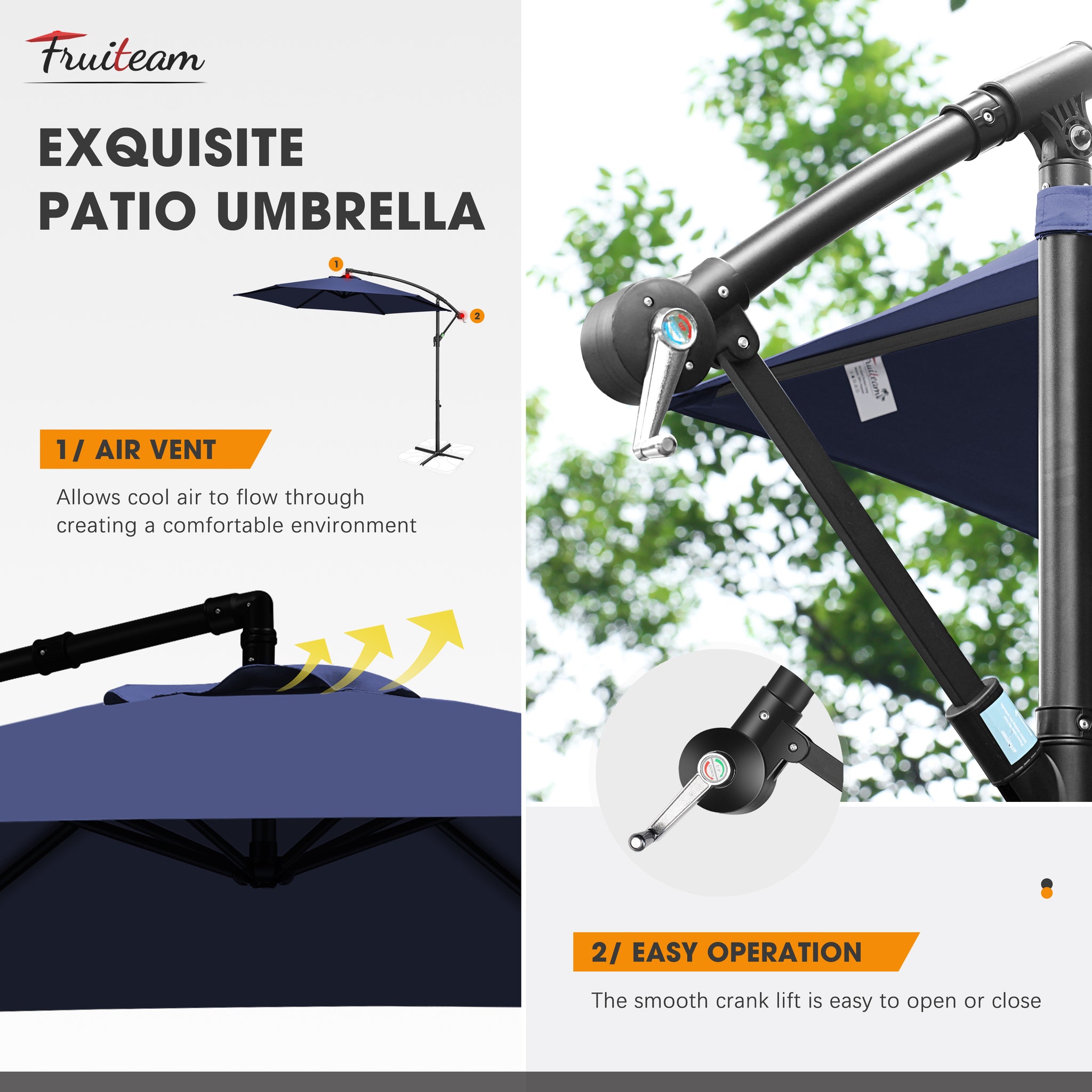 10ft FRUITEAM Offset Hanging Patio Umbrella, Navy