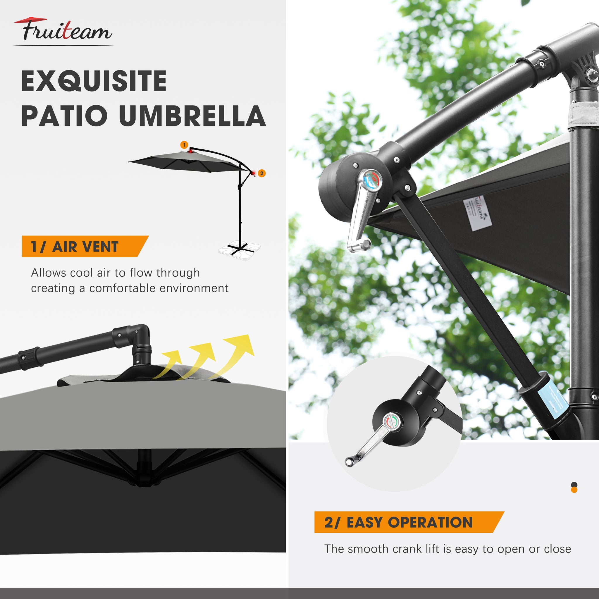 10ft Offset Hanging Umbrella, Patio Cantilever Umbrella, Grey