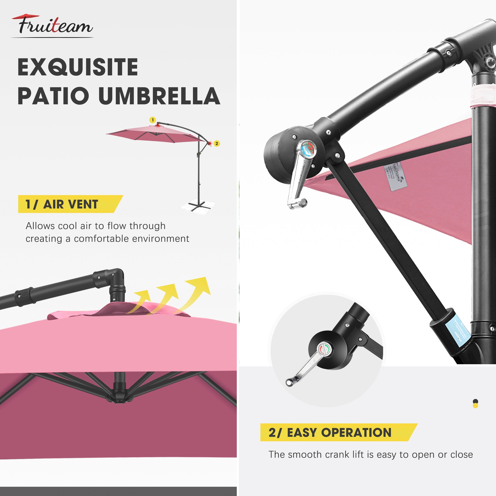 FRUITEAM 10ft Cantilever Offset Patio Umbrella, Pink