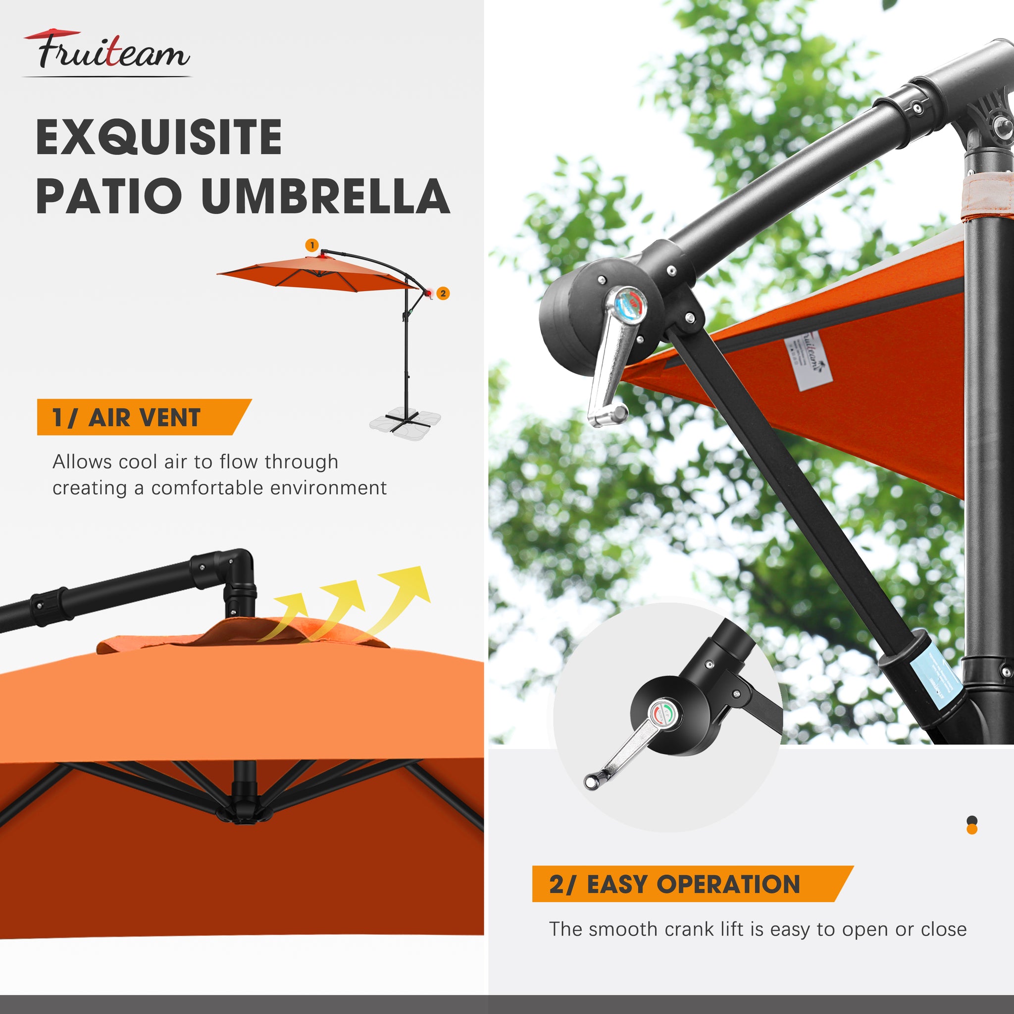 10ft FRUITEAM Offset Hanging Patio Umbrella, Orange