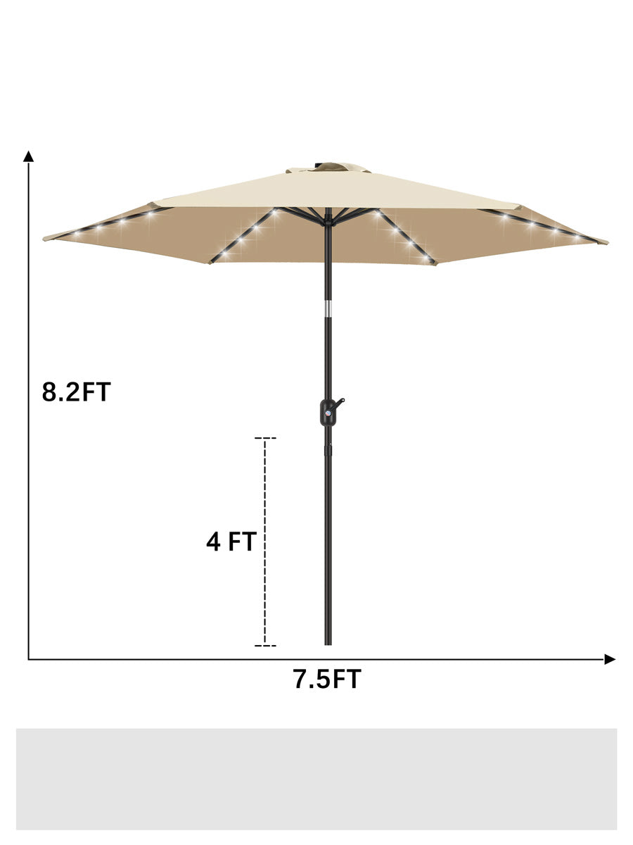 7 1/2ft FRUITEAM 24 LED Lighted Solar Umbrella, Beige