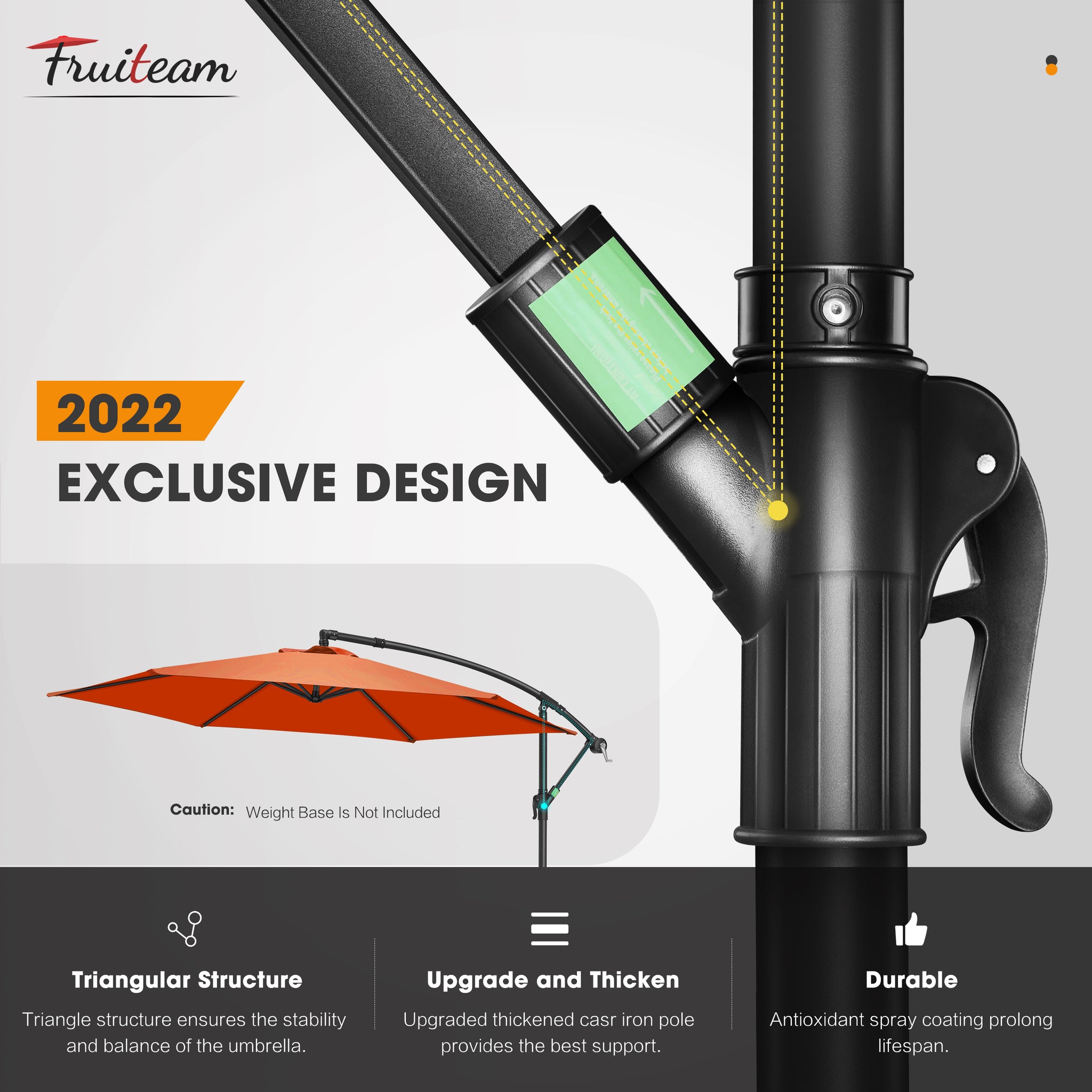 10ft FRUITEAM Offset Hanging Patio Umbrella, Orange