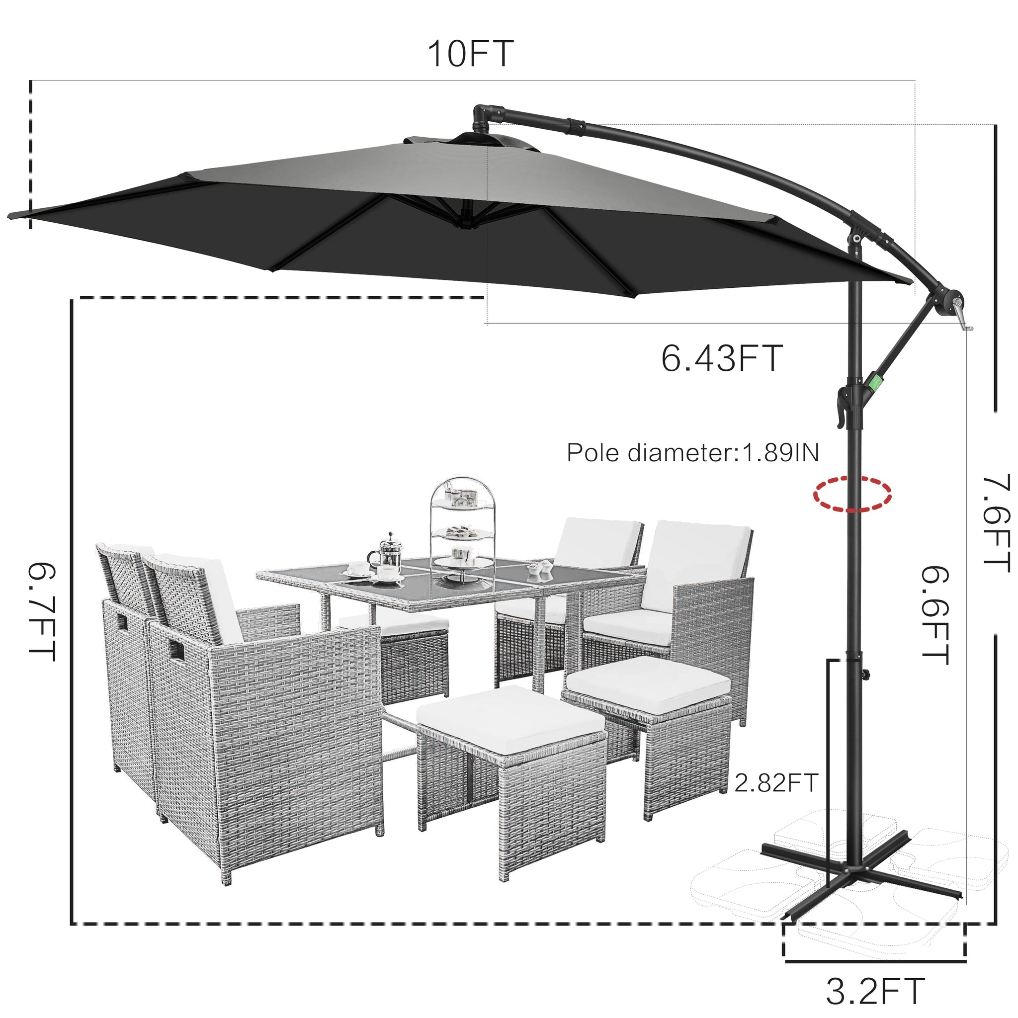 10ft Offset Hanging Umbrella, Patio Cantilever Umbrella, Grey