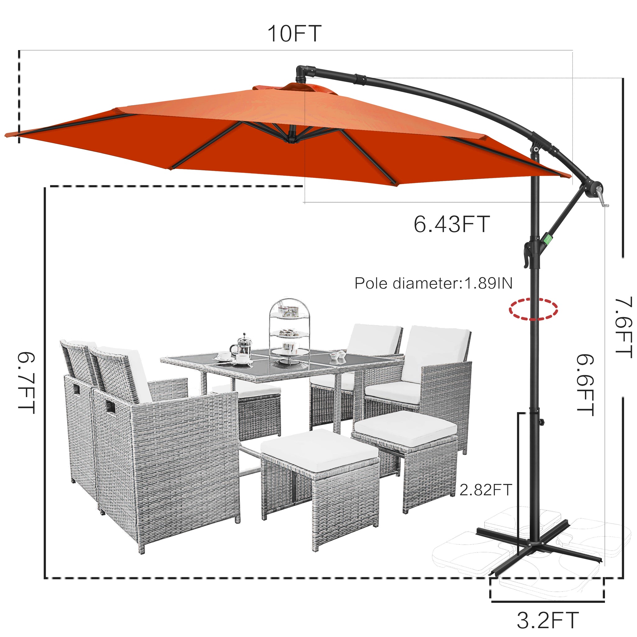 10ft FRUITEAM Offset Hanging Patio Umbrella, Orange