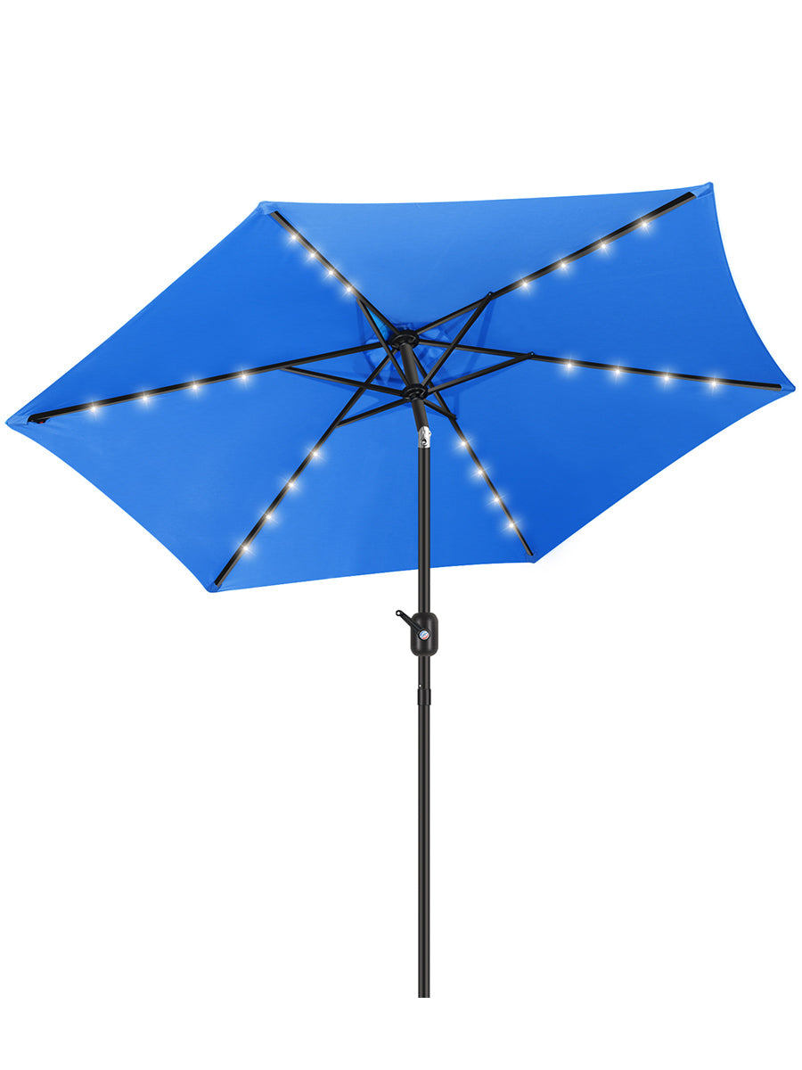 7 1/2ft FRUITEAM 24 LED Lighted Solar Umbrella, Azure