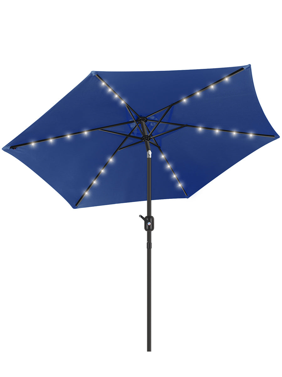 7 1/2ft FRUITEAM 24 LED Lighted Solar Umbrella, Navy Blue
