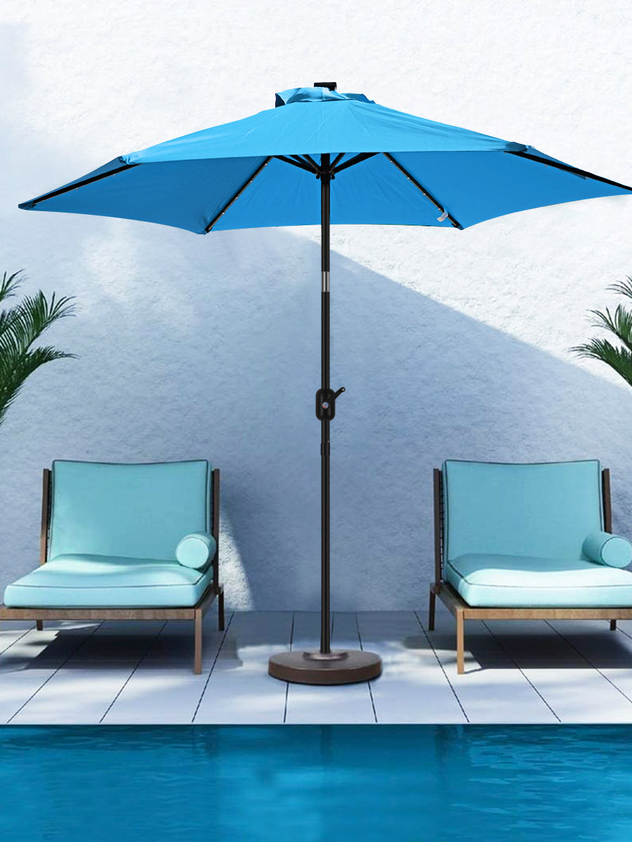 7 1/2ft FRUITEAM 24 LED Lighted Solar Umbrella, Sky Blue