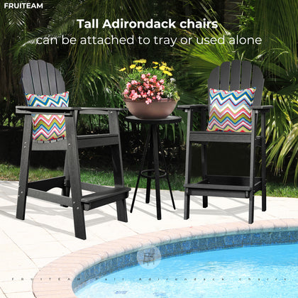 Tall-Adirondack-Chairs-Set of 2, Modern Bar-Height Patio Chairs with Removable Connecting Tray