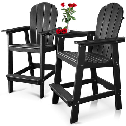 Tall-Adirondack-Chairs-Set of 2, Modern Bar-Height Patio Chairs with Removable Connecting Tray