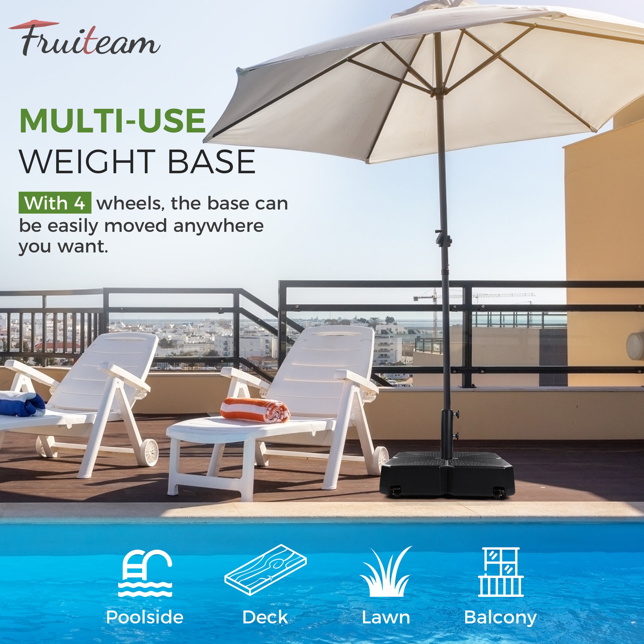fillable patio umbrella stand FRUITEAM 110lb Capacity Fillable Portable Umbrella Base with Wheels, P – Fruiteam