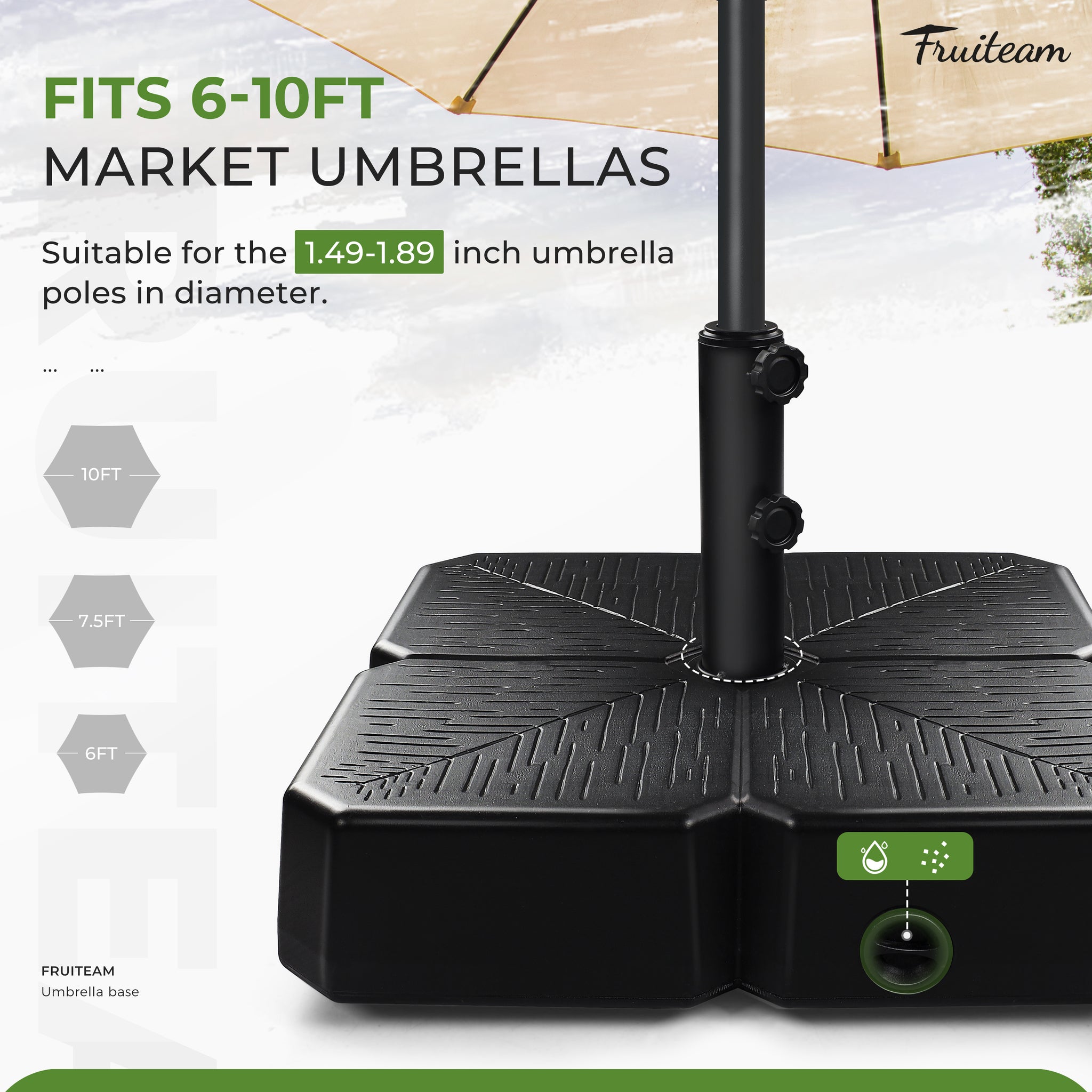 FRUITEAM 110lb Capacity Fillable Portable Umbrella Base with Wheels, P – Fruiteam